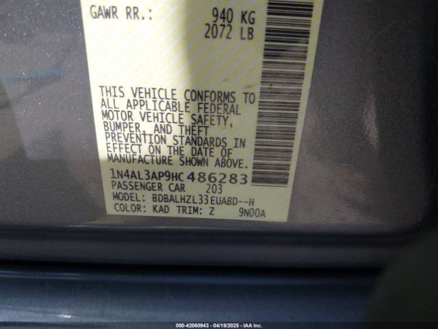 1N4AL3AP9HC486283 Nissan Altima 2.5 Sr