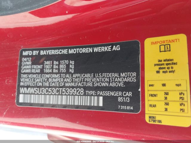2012 MINI COOPER WMWSU3C53CT539928 Photo 8