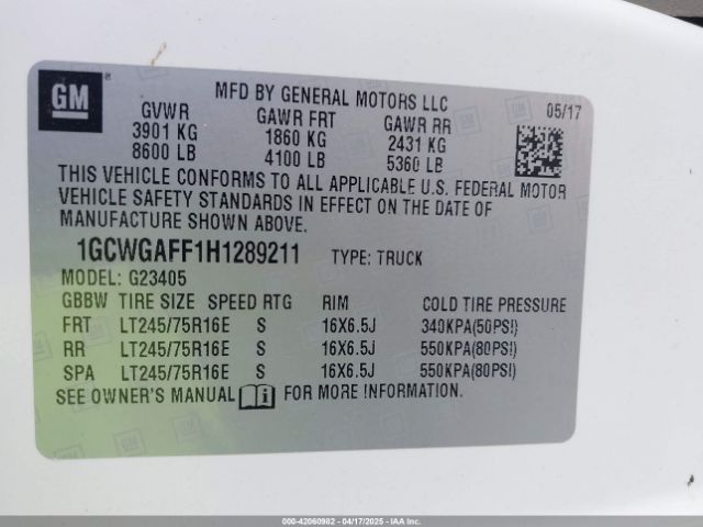 1GCWGAFF1H1289211 Chevrolet Express 2500 Work Van