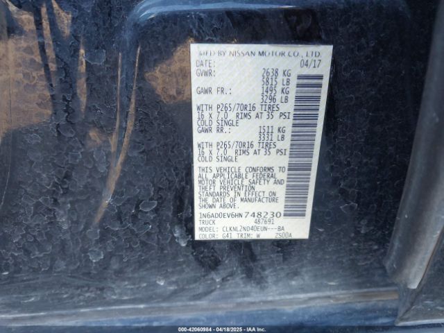 1N6AD0EV6HN748230 Nissan Frontier Sv