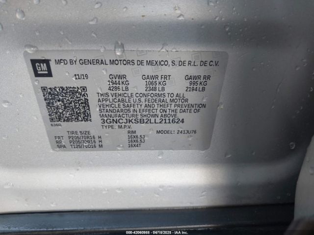 3GNCJKSB2LL211624 Chevrolet Trax Fwd Ls