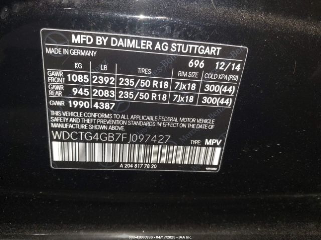 WDCTG4GB7FJ097427 Mercedes-Benz Gla 250 4matic