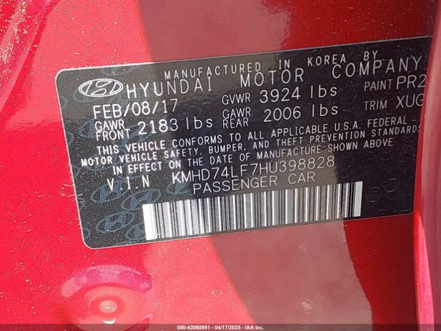KMHD74LF7HU398828 Hyundai ELANTRA SE