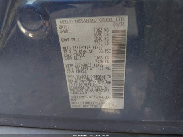 5N1AT2MT5JC798616 Nissan Rogue Sl