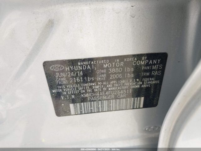 KMHDH4AE4FU264511 Hyundai ELANTRA SE