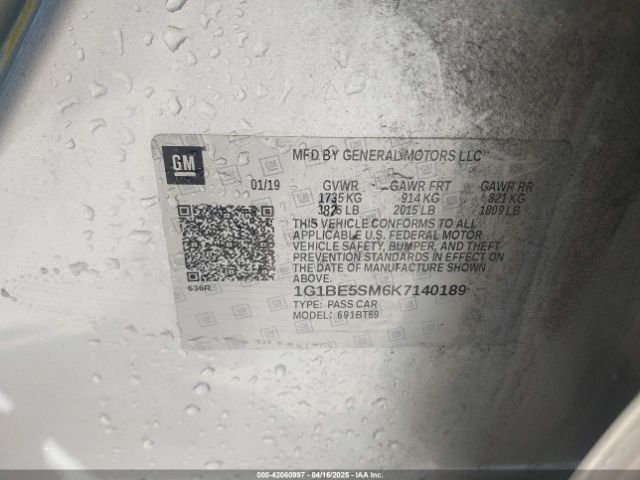 1G1BE5SM6K7140189 Chevrolet CRUZE LT