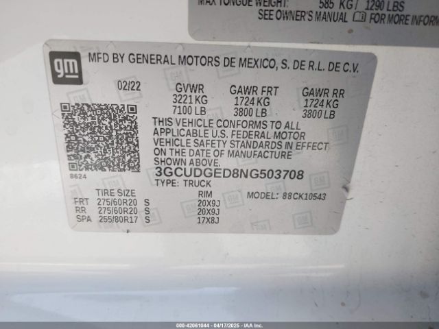 3GCUDGED8NG503708 Chevrolet Silverado 1500 4wd  Short Bed Ltz
