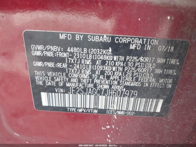 2018 SUBARU FORESTER JF2SJAGC7JH607979 Photo 8
