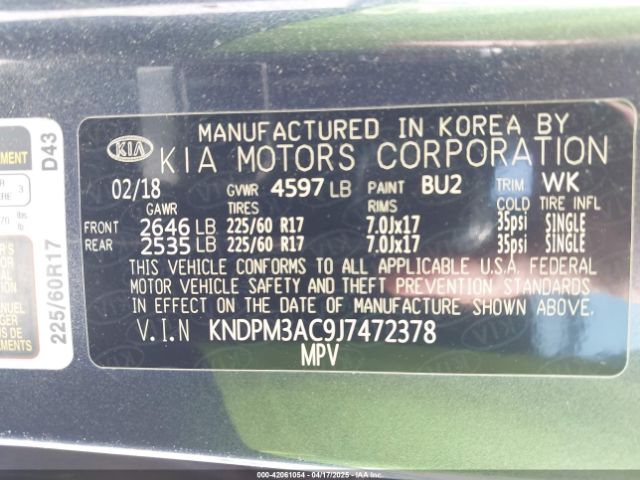 KNDPM3AC9J7472378 KIA Sportage Lx