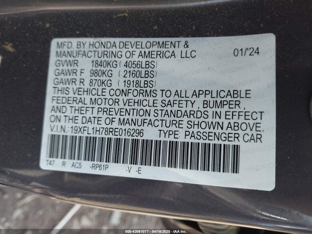 19XFL1H78RE016296 Honda Civic Ex-l