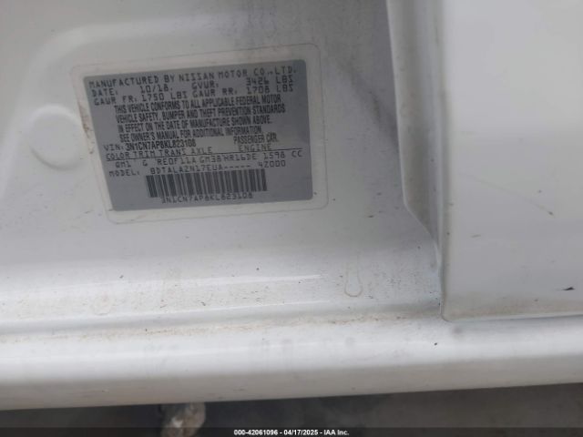 3N1CN7AP8KL823108 Nissan Versa 1.6 S+