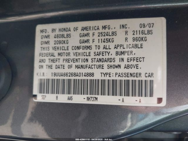 2008 ACURA TL 19UUA66268A014888 Photo 8