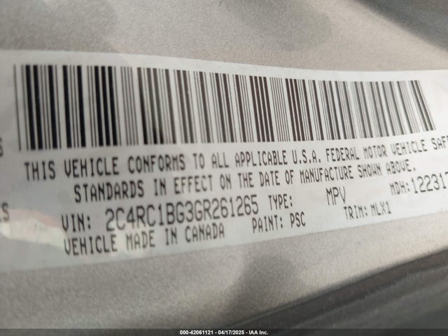 2C4RC1BG3GR261265 Chrysler Town & Country Touring