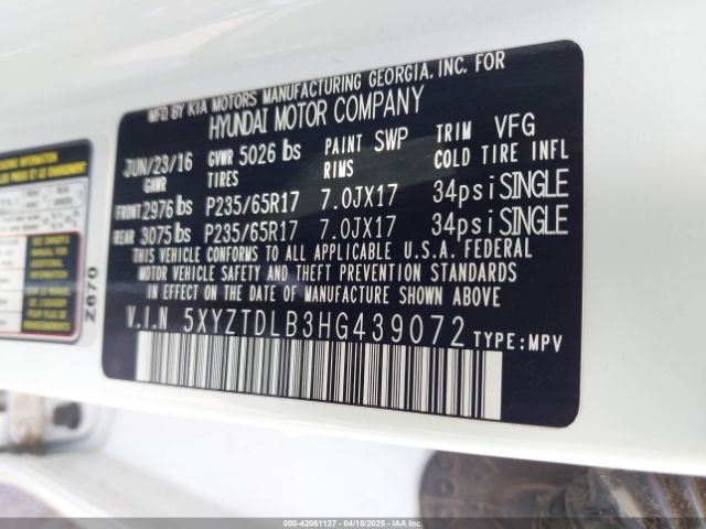 5XYZTDLB3HG439072 Hyundai Santa Fe Sport 2.4l