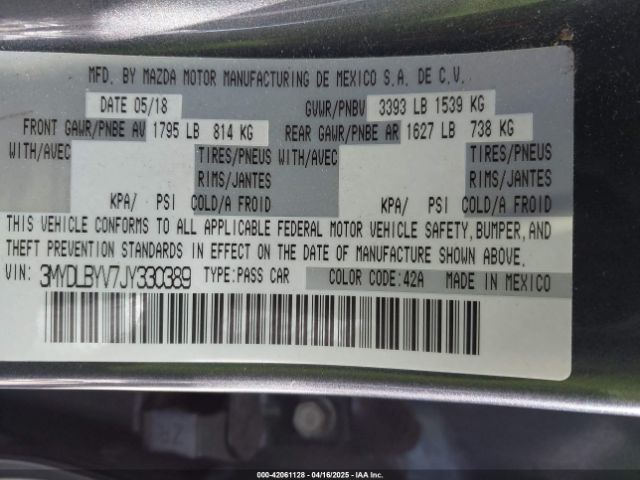 3MYDLBYV7JY330389 Toyota YARIS IA