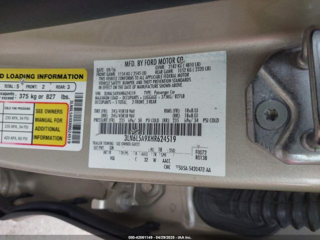 3LN6L5A9XHR624519 Lincoln Mkz Premiere