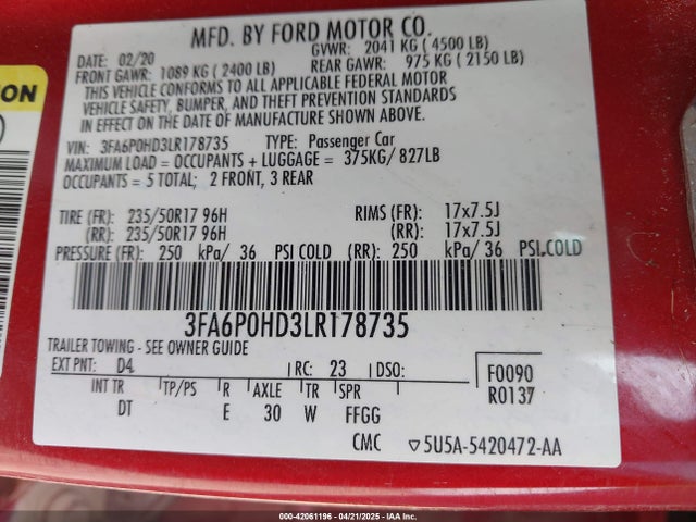 3FA6P0HD3LR178735 Ford FUSION SE
