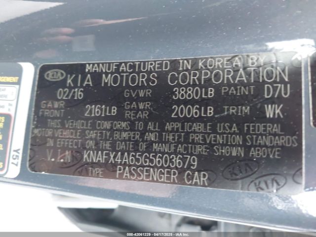 KNAFX4A65G5603679 KIA FORTE LX