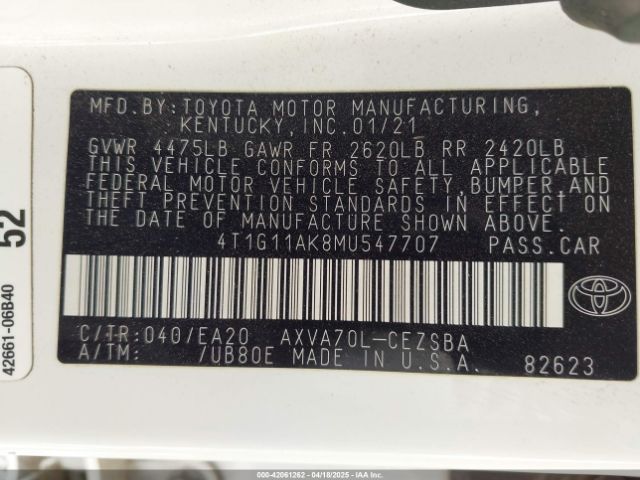 4T1G11AK8MU547707 Toyota a25a-fks