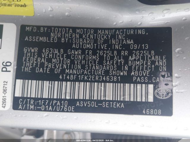 4T4BF1FK2ER346381 Toyota CAMRY L
