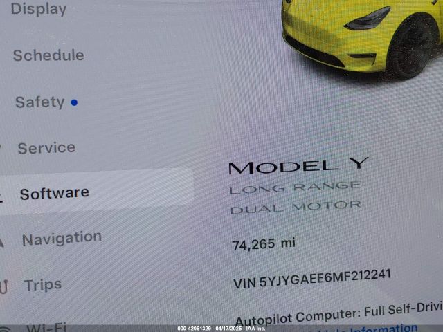 5YJYGAEE6MF212241 Tesla Model Y Long Range Dual Motor All-wheel Drive