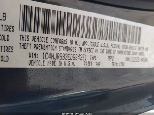 1C4NJRBB3ED694351 Jeep Patriot Sport
