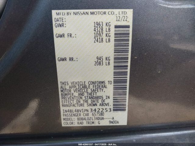 1N4BL4BV1PN342253 Nissan Altima S Fwd