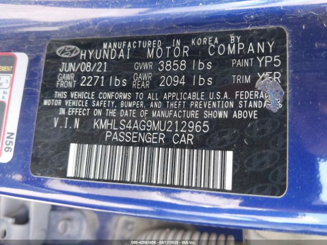 KMHLS4AG9MU212965 Hyundai ELANTRA SEL