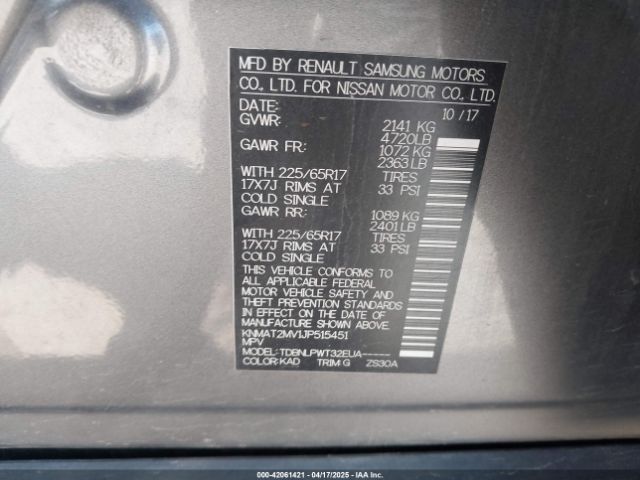 KNMAT2MV1JP515451 Nissan ROGUE S