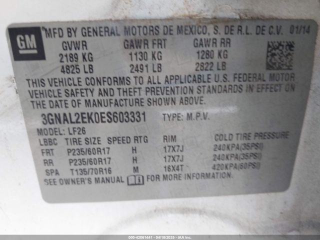 3GNAL2EK0ES603331 Chevrolet Captiva Sport 2ls