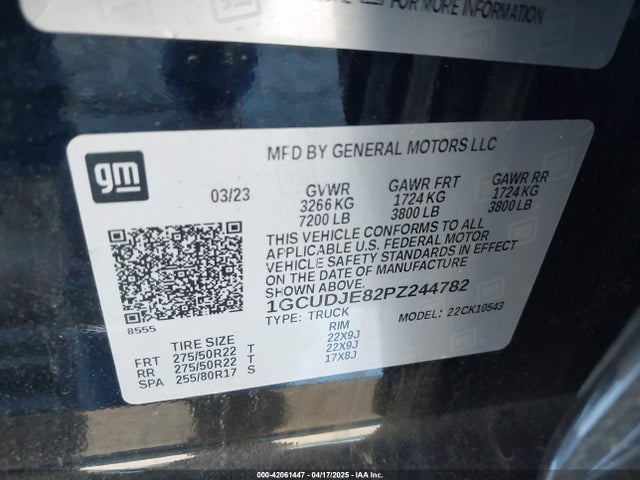 1GCUDJE82PZ244782 Chevrolet Silverado 1500 4wd  Short Bed High Country