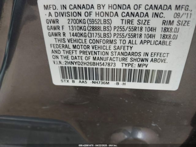 2011 ACURA MDX 2HNYD2H26BH547873 Photo 8