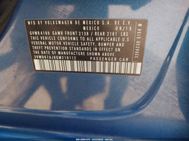 3VWD67AJ8GM218112 Volkswagen Jetta 1.4t Se