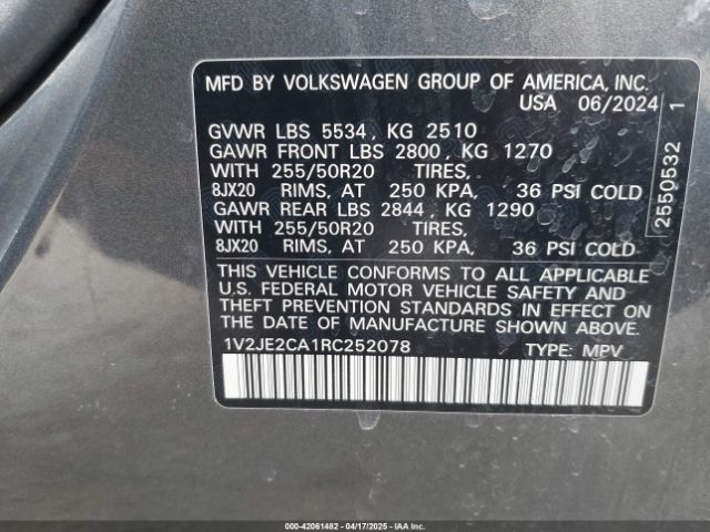1V2JE2CA1RC252078 Volkswagen Atlas Cross Sport 2.0t Se W/technology