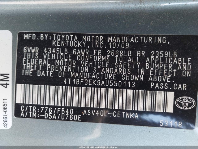 Продаж на аукціоні авто 2010 Toyota Camry Le, vin: 4T1BF3EK9AU550113, номер лоту: 42061499