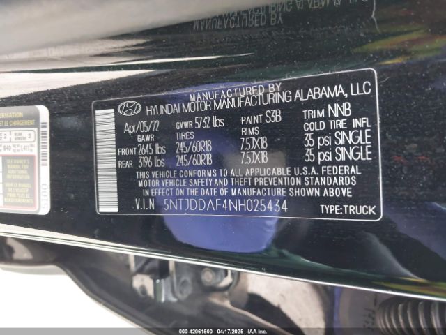 2022 HYUNDAI SANTA CRUZ 5NTJDDAF4NH025434 Photo 8