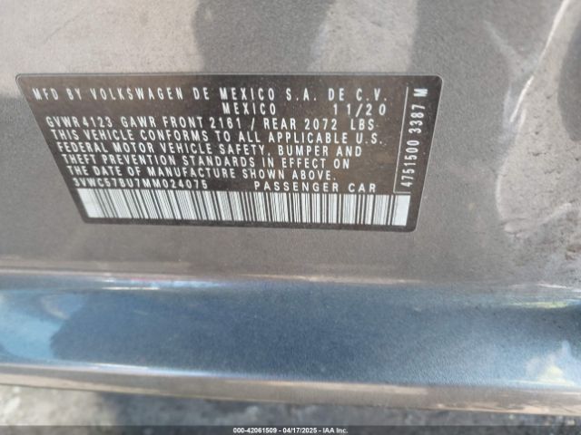 3VWC57BU7MM024075 Volkswagen Jetta 1.4t R-line/1.4t S/1.4t Se