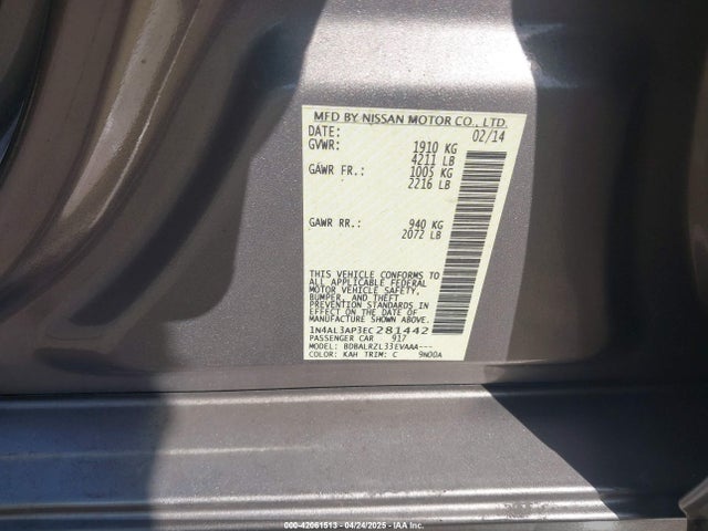 1N4AL3AP3EC281442 Nissan Altima 2.5 S
