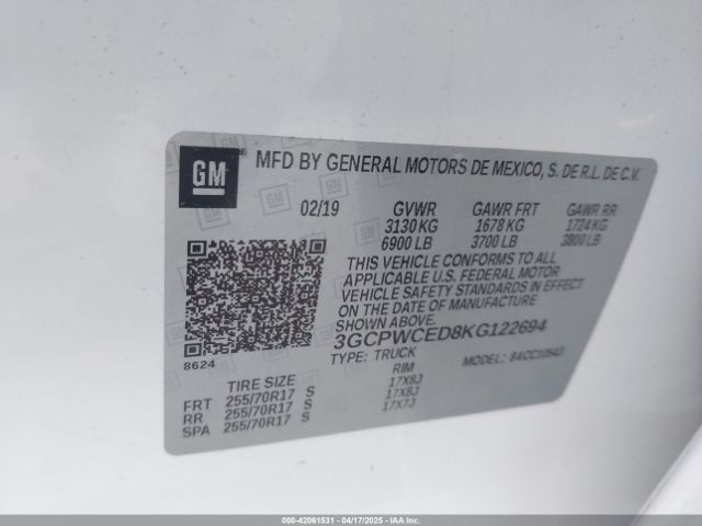 3GCPWCED8KG122694 Chevrolet Silverado 1500 Lt