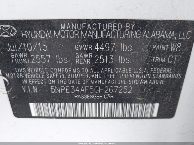 5NPE34AF5GH267252 Hyundai Sonata Sport