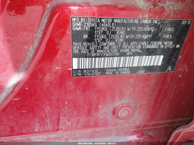 2T3RFREV1FW303100 Toyota Rav4 Xle