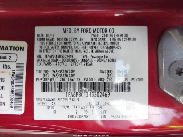1FA6P8CF3H5302469 Ford Mustang Gt Premium