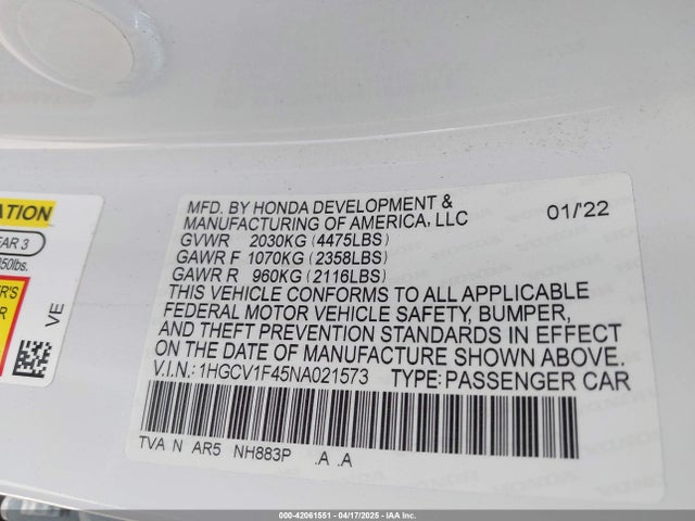 1HGCV1F45NA021573 Honda Accord Sport Special Edition