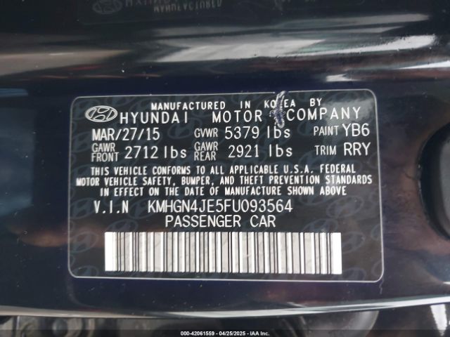 KMHGN4JE5FU093564 Hyundai gasoline 3.8 dohc mpi lambda
