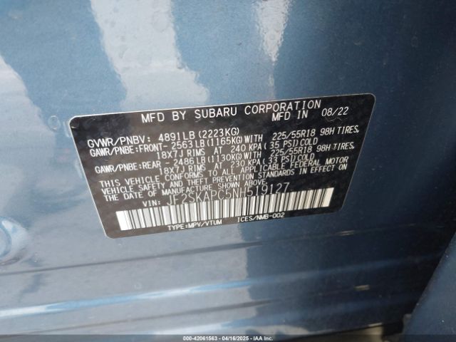 2022 SUBARU FORESTER JF2SKAPC5NH519127 Photo 8