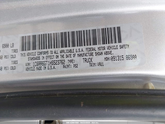 1C6RR6GT1HS523762 RAM 1500 Slt  4x2 6'4 Box