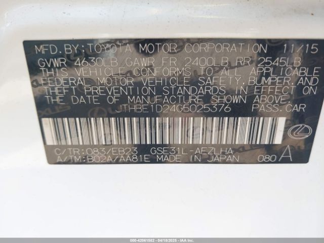 JTHBE1D24G5025376 Lexus IS 350