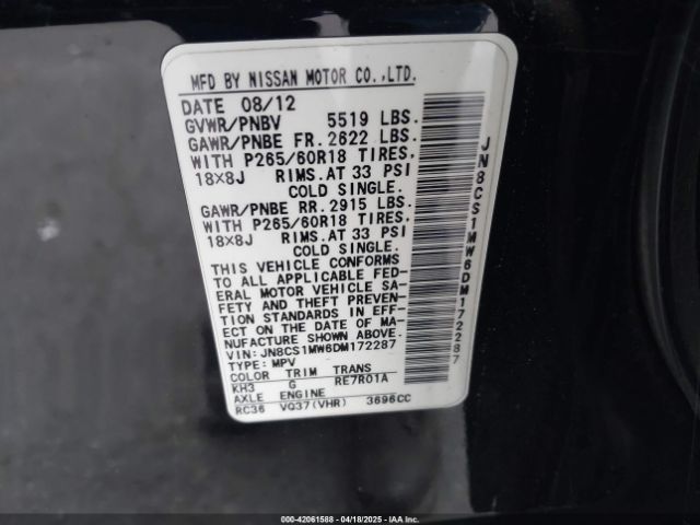 2013 INFINITI FX37 JN8CS1MW6DM172287 Photo 8