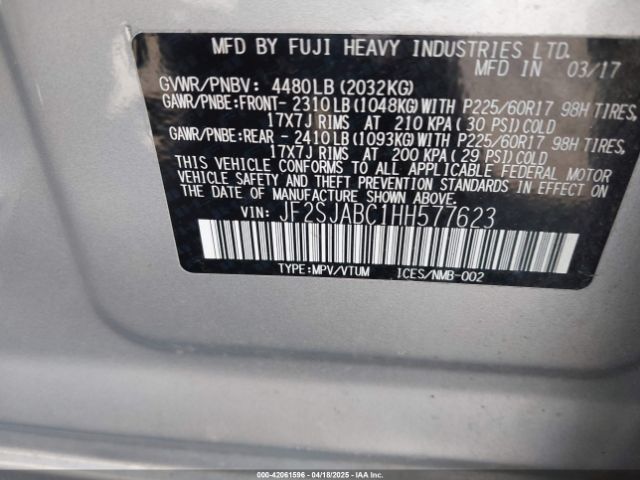 JF2SJABC1HH577623 Subaru Forester 2.5i
