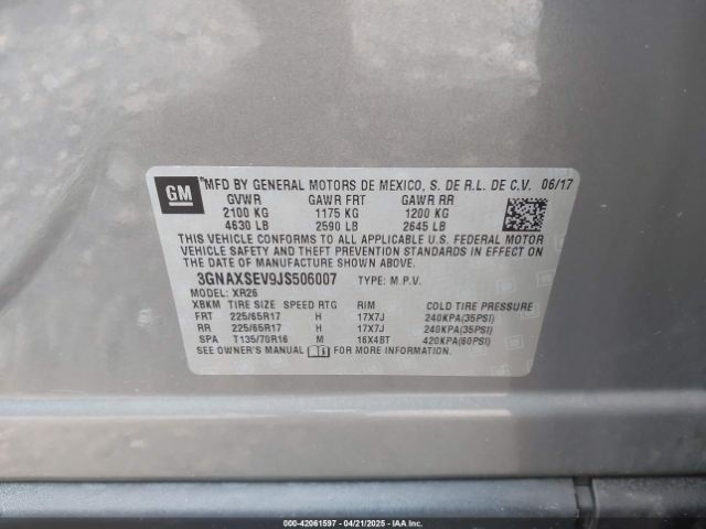 3GNAXSEV9JS506007 Chevrolet EQUINOX LT